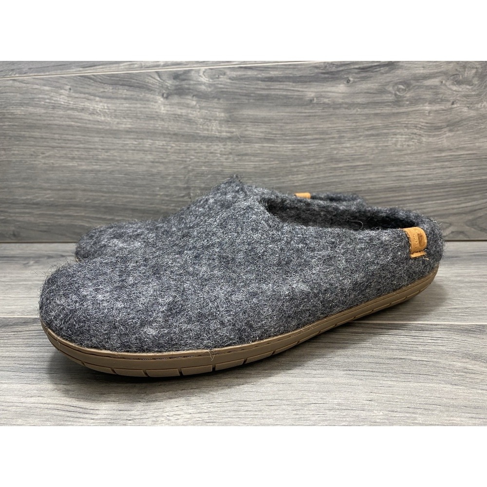 Baabushka Gray Wool Leather Sole Slip On Slippers House Shoe Men's 11.5/45